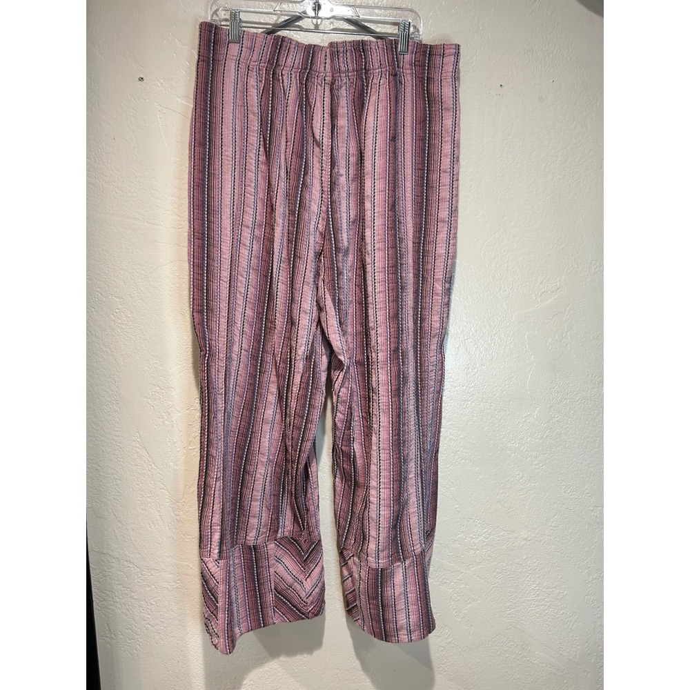 Free People Pink Striped Gauze Wide Leg days end Pant XL Boho Elastic Waist - Picture 2 of 9